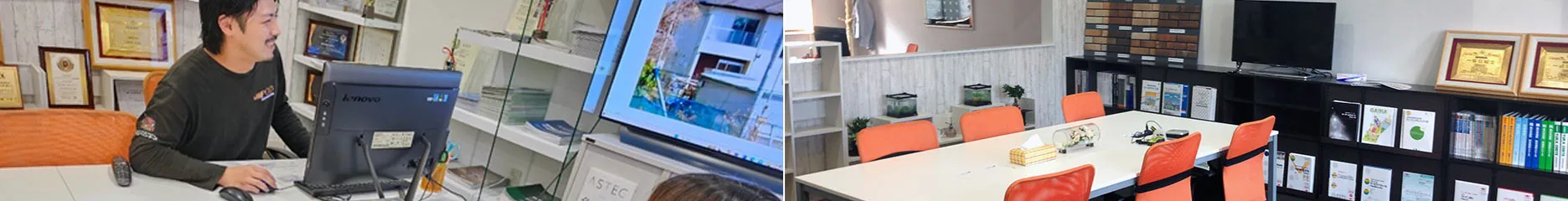 POD住宅塗装ショールームの内観と展示サンプル